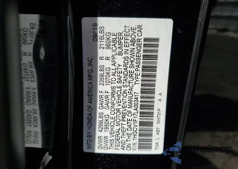 2020 Honda Accord Lx из США, поврежденный, VIN 1HGCV1F17LA003417